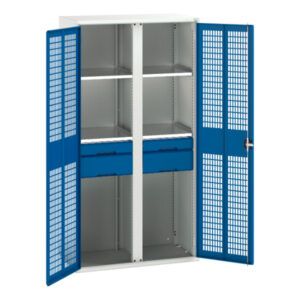 4 Drawer Mesh Door Cupboard Storage - Verso Ventilated Door Kitted Cupboard Storage with 4 Shelves, 4 Drawers And Partition. WxDxH: 1050X550X2000mm Ral 7035/5010 _SKU-16926777.11