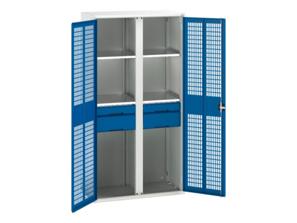 4 Drawer Mesh Door Cupboard Storage - Verso Ventilated Door Kitted Cupboard Storage with 4 Shelves, 4 Drawers And Partition. WxDxH: 1050X550X2000mm Ral 7035/5010 _SKU-16926777.11