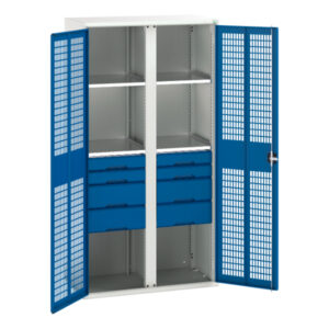 Bott Verso Cupboard Storage with Drawers - Verso Ventilated Door Kitted Cupboard Storage with 4 Shelves, 8 Drawers And Partition. WxDxH: 1050X550X2000mm Ral 7035/5010 _SKU-16926778.11