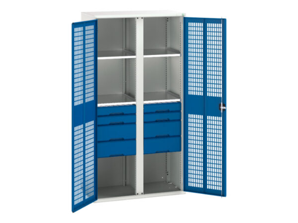 Bott Verso Cupboard Storage with Drawers - Verso Ventilated Door Kitted Cupboard Storage with 4 Shelves, 8 Drawers And Partition. WxDxH: 1050X550X2000mm Ral 7035/5010 _SKU-16926778.11