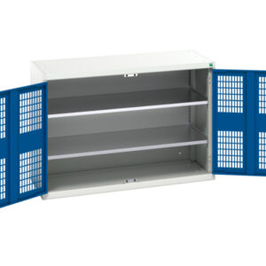 Lockable Ppe Cupboard Storage - Verso Ventilated Door Cupboard Storage with 2 Shelves. WxDxH: 1300X550X900mm Ral 7035/5010 _SKU-16926781.11