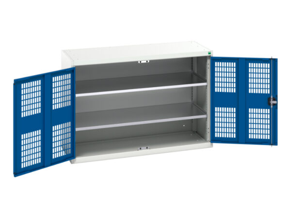 Lockable Ppe Cupboard Storage - Verso Ventilated Door Cupboard Storage with 2 Shelves. WxDxH: 1300X550X900mm Ral 7035/5010 _SKU-16926781.11