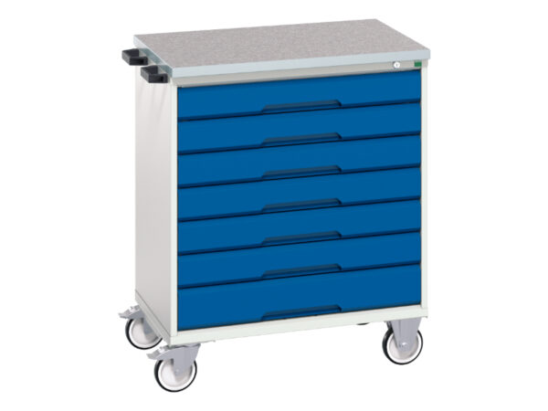 Mobile Tool Box Trolley - Verso Mobile Storage Cabinet with 7 Drawers And Lino Top. WxDxH: 800X600X980mm Ral 7035/5010 _SKU-16927006.11