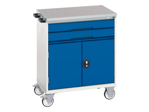 Drawer Mobile Steel Storage Cabinet - Verso Mobile Storage Cabinet with 2 Drawers, Door And Lino Top. WxDxH: 800X600X980mm Ral 7035/5010 _SKU-16927009.11