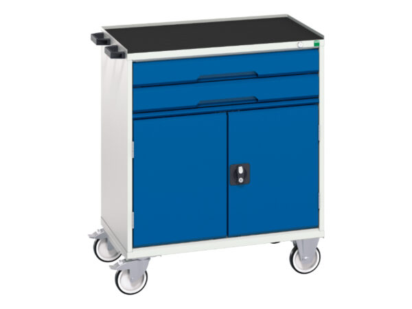 Metal Drawer Storage Cabinet On Wheels - Verso Mobile Storage Cabinet with 2 Drawers, Door And Top Tray. WxDxH: 800X550X965mm Ral 7035/5010 _SKU-16927011.11