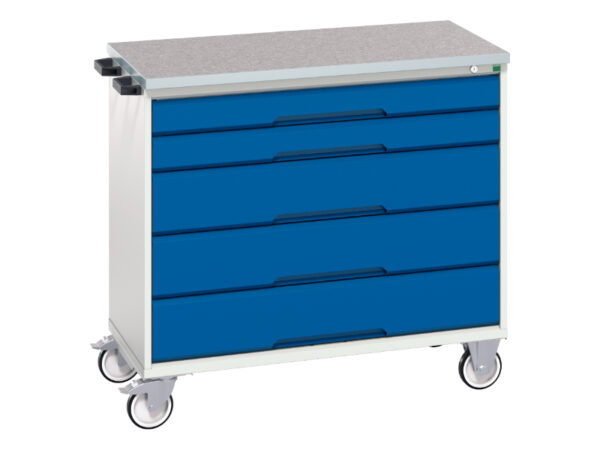 Verso Mobile Storage Cabinet with 5 Drawers - Lino Top. WxDxH: 1050X600X980mm Ral 7035/5010 _SKU-16927050.11