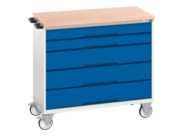 Heavy Duty Steel Mobile Drawer Storage Cabinet - Verso Mobile Storage Cabinet with 5 Drawers And Mpx Top. WxDxH: 1050X600X980mm Ral 7035/5010 _SKU-16927051.11