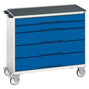 5 Drawer Storage Unit On Wheels - Verso Mobile Storage Cabinet with 5 Drawers And Top Tray. WxDxH: 1050X550X965mm Ral 7035/5010 _SKU-16927052.11