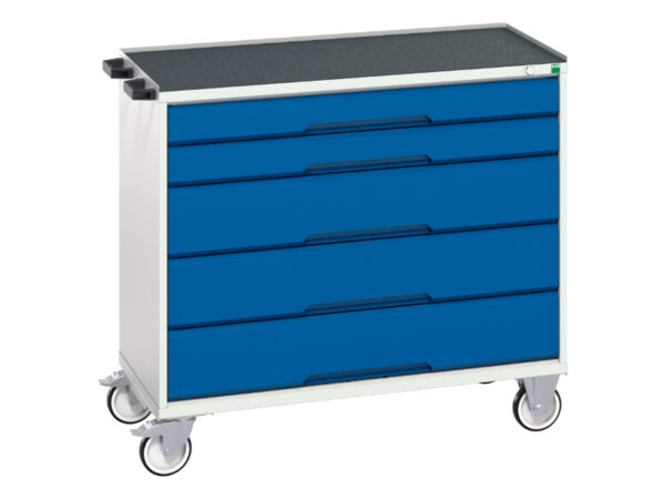 5 Drawer Storage Unit On Wheels - Verso Mobile Storage Cabinet with 5 Drawers And Top Tray. WxDxH: 1050X550X965mm Ral 7035/5010 _SKU-16927052.11