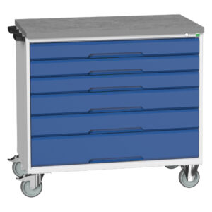 Bott Mobile Tool Storage Trolley - Verso Mobile Storage Cabinet with 6 Drawers And Lino Top. WxDxH: 1050X600X980mm Ral 7035/5010 _SKU-16927053.11