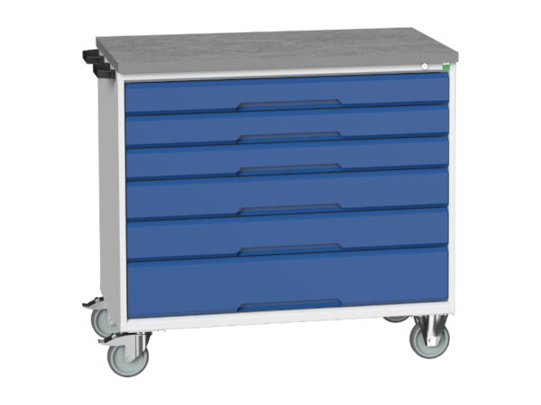 Bott Mobile Tool Storage Trolley - Verso Mobile Storage Cabinet with 6 Drawers And Lino Top. WxDxH: 1050X600X980mm Ral 7035/5010 _SKU-16927053.11