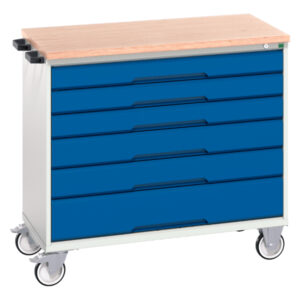 Bott Mobile Cupboard Storage On Wheels - Verso Mobile Storage Cabinet with 6 Drawers And Mpx Top. WxDxH: 1050X600X980mm Ral 7035/5010 _SKU-16927054.11