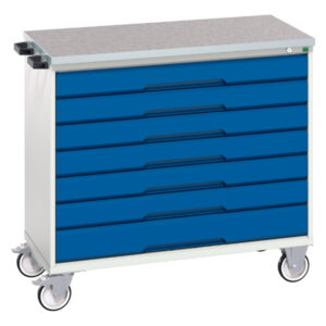 7 Drawer Lockable Mobile Tool Storage Cabinet - Verso Mobile Storage Cabinet with 7 Drawers And Lino Top. WxDxH: 1050X600X980mm Ral 7035/5010 _SKU-16927056.11