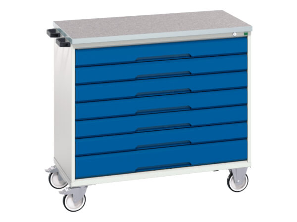 7 Drawer Lockable Mobile Tool Storage Cabinet - Verso Mobile Storage Cabinet with 7 Drawers And Lino Top. WxDxH: 1050X600X980mm Ral 7035/5010 _SKU-16927056.11