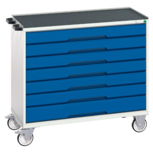 Mobile Tool Box with Wheels - Verso Mobile Storage Cabinet with 7 Drawers And Top Tray. WxDxH: 1050X550X965mm Ral 7035/5010 _SKU-16927058.11