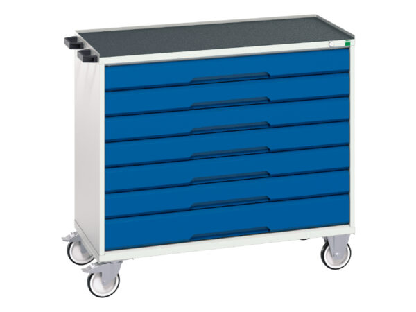 Mobile Tool Box with Wheels - Verso Mobile Storage Cabinet with 7 Drawers And Top Tray. WxDxH: 1050X550X965mm Ral 7035/5010 _SKU-16927058.11