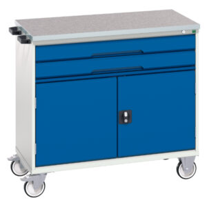Verso Mobile Storage Cabinet with 2 Drawers - Door And Lino Top. WxDxH: 1050X600X980mm Ral 7035/5010 _SKU-16927059.11