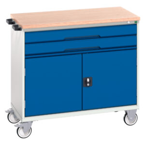 Portable Drawer Workshop Storage Cabinet - Verso Mobile Storage Cabinet with 2 Drawers, Door And Mpx Top. WxDxH: 1050X600X980mm Ral 7035/5010 _SKU-16927060.11