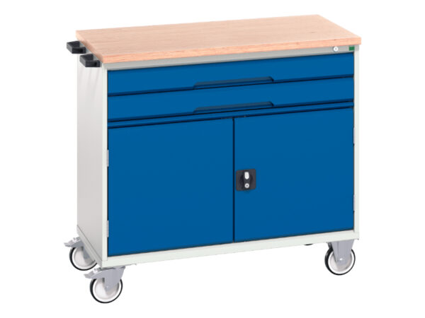 Portable Drawer Workshop Storage Cabinet - Verso Mobile Storage Cabinet with 2 Drawers, Door And Mpx Top. WxDxH: 1050X600X980mm Ral 7035/5010 _SKU-16927060.11