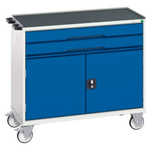 2 Drawer Steel Mobile Storage Cabinet - Verso Mobile Storage Cabinet with 2 Drawers, Door And Top Tray. WxDxH: 1050X550X965mm Ral 7035/5010 _SKU-16927061.11