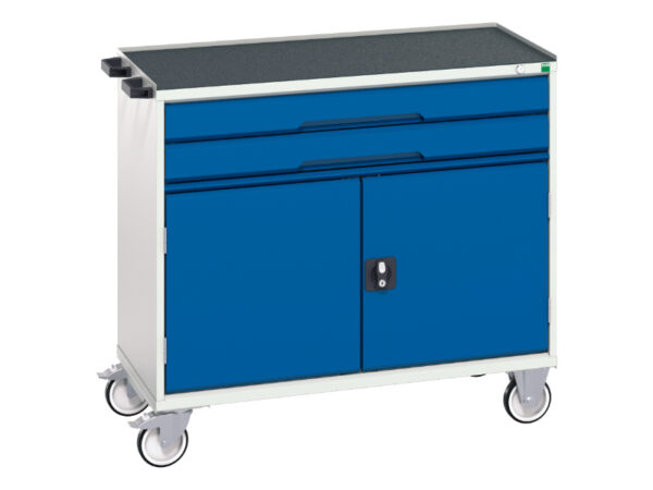 2 Drawer Steel Mobile Storage Cabinet - Verso Mobile Storage Cabinet with 2 Drawers, Door And Top Tray. WxDxH: 1050X550X965mm Ral 7035/5010 _SKU-16927061.11