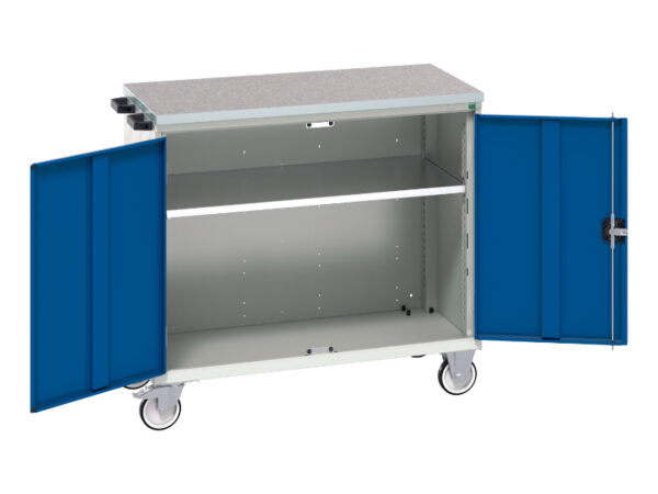 Drawer Mobile Storage Storage Cabinet - Verso Mobile Storage Cabinet with 2 Doors, Shelf And Lino Top. WxDxH: 1050X600X980mm Ral 7035/5010 _SKU-16927062.11