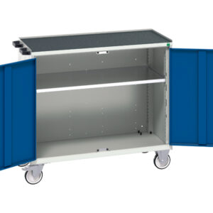 Mobile Drawer Storage Cabinet - Verso Mobile Storage Cabinet with 2 Doors, Shelf And Top Tray. WxDxH: 1050X550X965mm Ral 7035/5010 _SKU-16927064.11