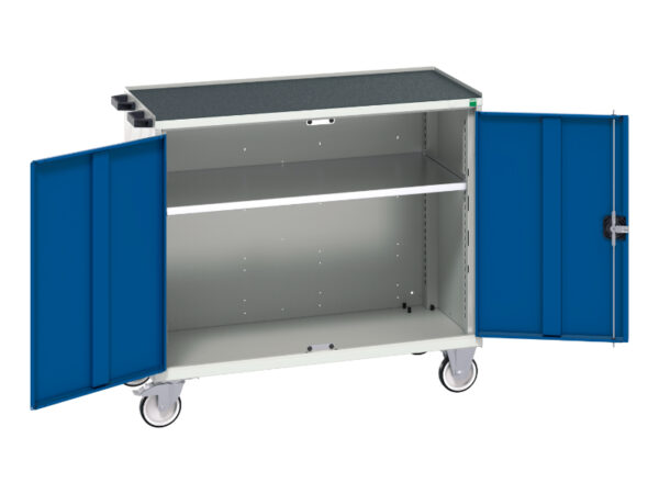 Mobile Drawer Storage Cabinet - Verso Mobile Storage Cabinet with 2 Doors, Shelf And Top Tray. WxDxH: 1050X550X965mm Ral 7035/5010 _SKU-16927064.11