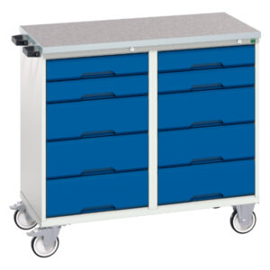 Workshop Maintenance Trolley with Drawers - Verso Maintenance Trolley with 10 Drawers And Lino Top. WxDxH: 1050X600X980mm Ral 7035/5010 _SKU-16927100.11