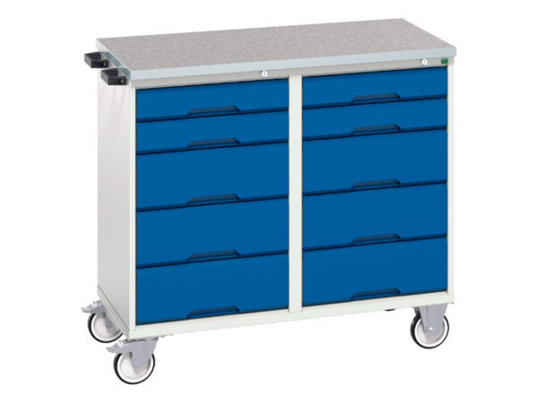 Workshop Maintenance Trolley with Drawers - Verso Maintenance Trolley with 10 Drawers And Lino Top. WxDxH: 1050X600X980mm Ral 7035/5010 _SKU-16927100.11