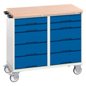 Mobile Storage Cabinet Workbench - Verso Maintenance Trolley with 10 Drawers And Mpx Top. WxDxH: 1050X600X980mm Ral 7035/5010 _SKU-16927101.11