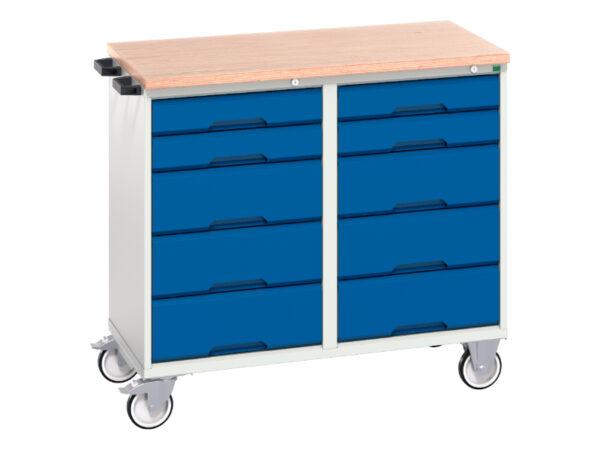 Mobile Storage Cabinet Workbench - Verso Maintenance Trolley with 10 Drawers And Mpx Top. WxDxH: 1050X600X980mm Ral 7035/5010 _SKU-16927101.11