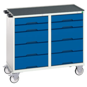 Mobile Utility Storage Cabinet - Verso Maintenance Trolley with 10 Drawers And Top Tray. WxDxH: 1050X550X965mm Ral 7035/5010 _SKU-16927102.11