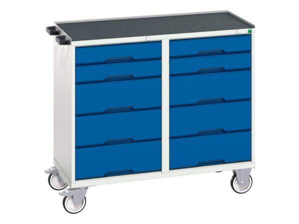 Mobile Utility Storage Cabinet - Verso Maintenance Trolley with 10 Drawers And Top Tray. WxDxH: 1050X550X965mm Ral 7035/5010 _SKU-16927102.11