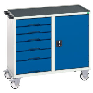 Verso Maintenance Trolley with 6 Drawers - Door And Top Tray. WxDxH: 1050X550X965mm Ral 7035/5010 _SKU-16927125.11