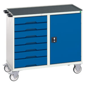 Mobile Storage Cabinet with Drawers - Verso Maintenance Trolley with 7 Drawers, Door And Top Tray. WxDxH: 1050X550X965mm Ral 7035/5010 _SKU-16927128.11