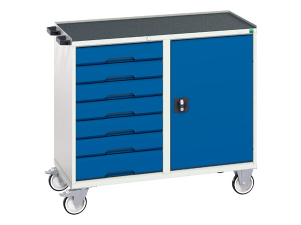 Mobile Storage Cabinet with Drawers - Verso Maintenance Trolley with 7 Drawers, Door And Top Tray. WxDxH: 1050X550X965mm Ral 7035/5010 _SKU-16927128.11