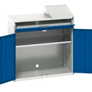 Industrial Storage Cabinet for Computer - Verso Computer Cupboard Storage with 1 Shelf, 1 Sliding Tray. WxDxH: 1050X550X1130mm Ral 7035/5010 _SKU-16928021.11
