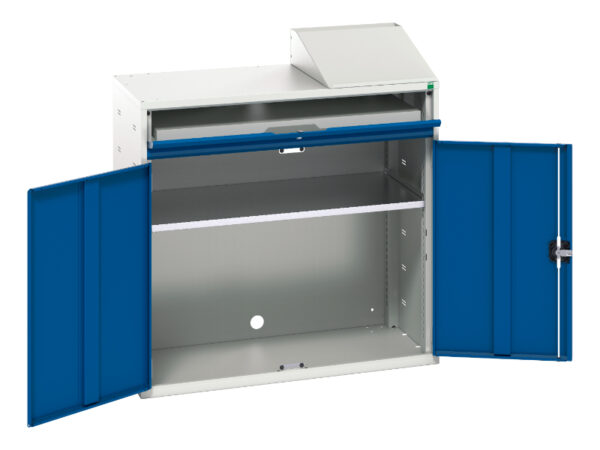 Industrial Storage Cabinet for Computer - Verso Computer Cupboard Storage with 1 Shelf, 1 Sliding Tray. WxDxH: 1050X550X1130mm Ral 7035/5010 _SKU-16928021.11
