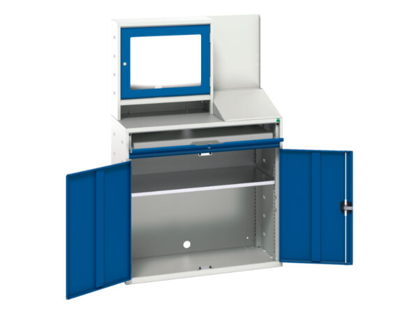 Computer Storage Cabinet with Doors - Verso Computer Cupboard Storage with Screen Cbd, 1 Shelf, 1 Sliding Tray. WxDxH: 1050X550X1650mm Ral 7035/5010 _SKU-16928022.11