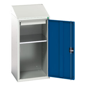 Sloping Top Workstation Cupboard Storage - Verso Economy Lectern with 1 Shelf, 1 Drawer, Lectern. WxDxH: 525X550X1130mm Ral 7035/5010 _SKU-16929024.11