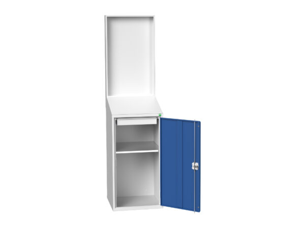 Verso Economy Lectern with Backpanel Plain with 1 Shelf, 1 Drawer. WxDxH: 525X550X2000mm Ral 7035/5010 _SKU-16929026.11
