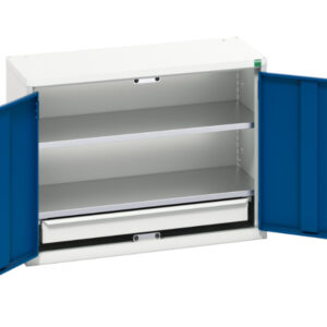 Metal General Storage Cupboard Storages - Verso Economy Cupboard Storage with 2 Shelves, 1 Drawer. WxDxH: 800X350X600mm Ral 7035/5010 _SKU-16929103.11