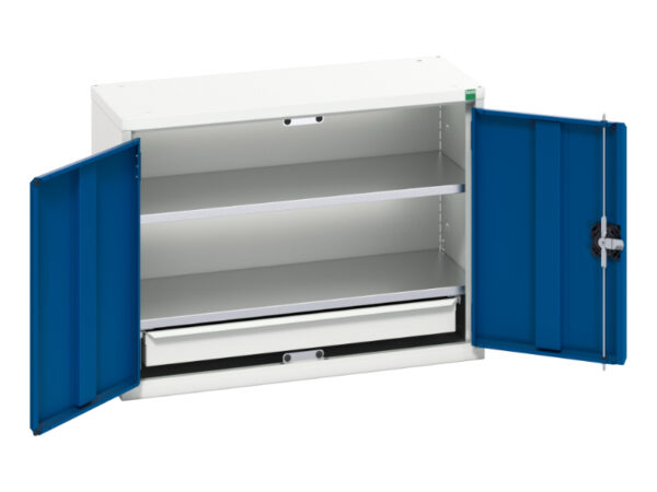 Metal General Storage Cupboard Storages - Verso Economy Cupboard Storage with 2 Shelves, 1 Drawer. WxDxH: 800X350X600mm Ral 7035/5010 _SKU-16929103.11