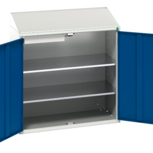 Angled Top Cupboard Storage - Verso Economy Lectern with 2 Shelves, 1 Drawer. WxDxH: 1050X550X1130mm Ral 7035/5010 _SKU-16929213.11