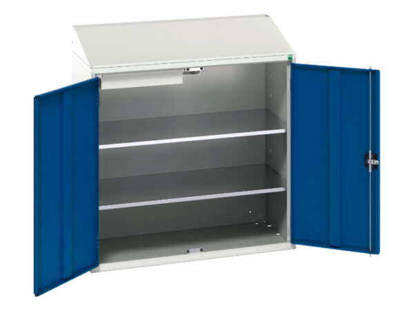 Angled Top Cupboard Storage - Verso Economy Lectern with 2 Shelves, 1 Drawer. WxDxH: 1050X550X1130mm Ral 7035/5010 _SKU-16929213.11