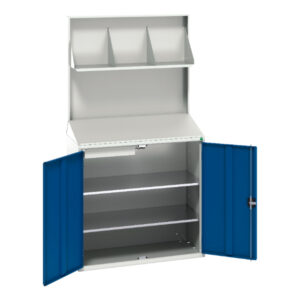 Verso Economy Lectern with Backpanel Plain with File Holder, 2 Shelf, 1 Drw. WxDxH: 1050X550X2000mm Ral 7035/5010 _SKU-16929218.11