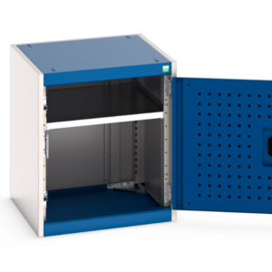 Heavy Duty Metal Cupboard Storage with Tool Pegboard - Cubio Cupboard Storage with Perfo Doors. WxDxH: 525X525X600mm Ral 7035/5010 _SKU-40010095.11V