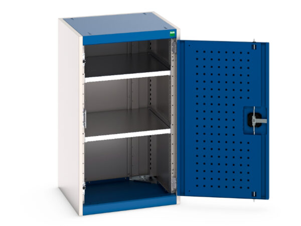 Metal Workshop Cupboard Storage with Pegboard - Cubio Cupboard Storage with Perfo Doors And 2 Shelves. WxDxH: 525X525X900mm Ral 7035/5010 _SKU-40010125.11V