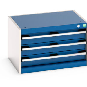Factory Floor Chest of Drawers - Cubio Drawer Storage Cabinet with 3 Drawers. WxDxH: 650X525X400mm Ral 7035/5010 _SKU-40011068.11V